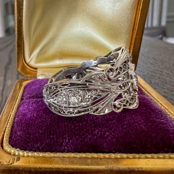 Art Deco Filigree Diamond Wide Band Ring - Image 4