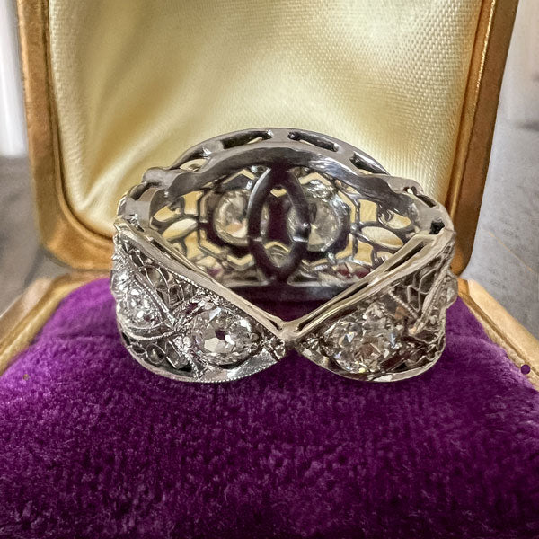 Art Deco Filigree Diamond Wide Band Ring - Image 5