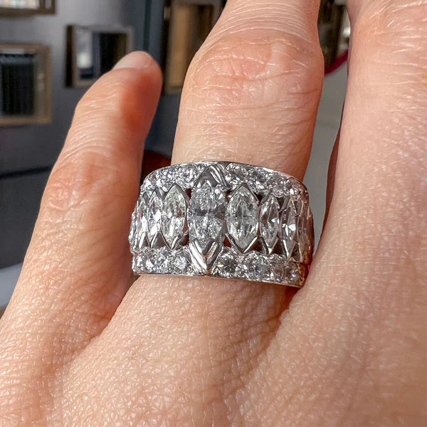 Art Deco Marquise Diamond Wide Eternity Band, Size 6 3/4