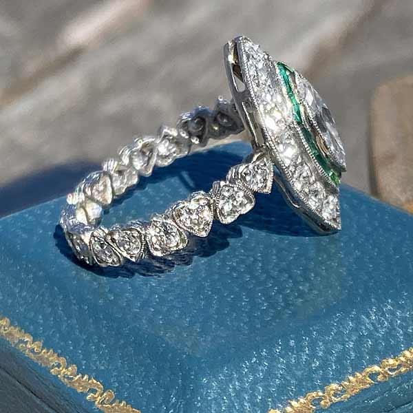 Art Deco Marquise Diamond & Emerald Ring, 0.50ct. - Image 4