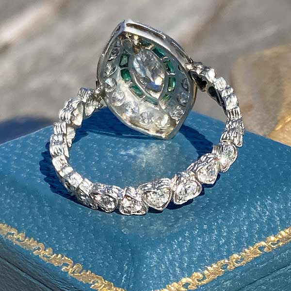 Art Deco Marquise Diamond & Emerald Ring, 0.50ct. - Image 5
