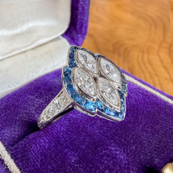 Art Deco Marquise Diamond & Sapphire Ring - Image 3