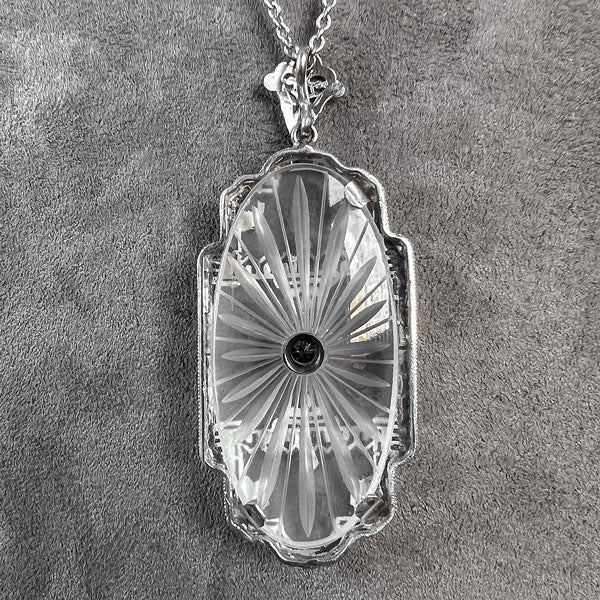 Art Deco Rock Crystal Filigree Diamond Pendant - Image 3