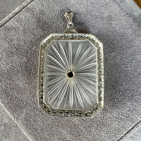Art Deco Rock Crystal Filigree Diamond Pendant - Image 2