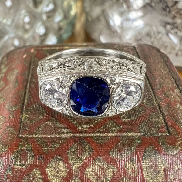 Art Deco Sapphire & Diamond Ring - Image 2