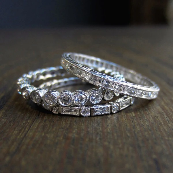Baguette & Round Diamond Eternity Wedding Band Ring - Image 2