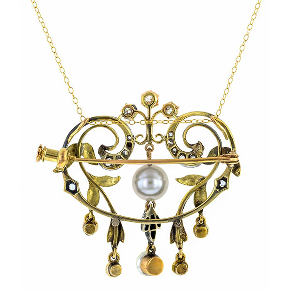 Belle Epoque Pearl and Diamond Necklace/Pin - Image 2