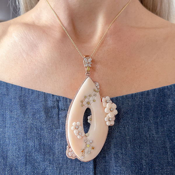 Carved Coral & Diamond Pendant - Image 2