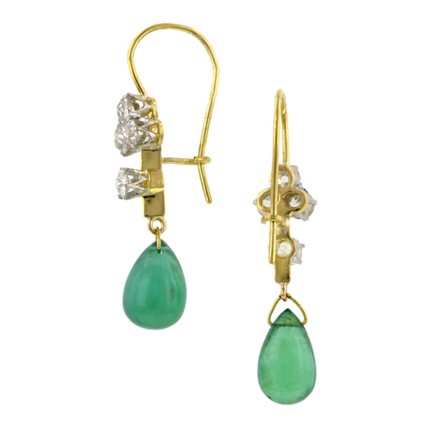 Diamond & Emerald Drop Earrings - Image 2