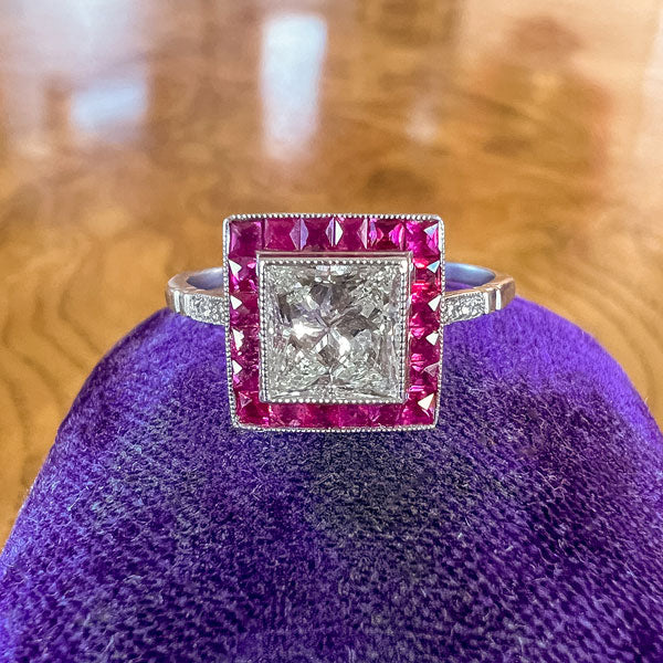 Diamond & Ruby Engagement Ring, Radiant 1.01ct.