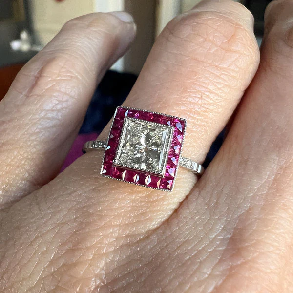 Diamond & Ruby Engagement Ring, Radiant 1.01ct. - Image 2