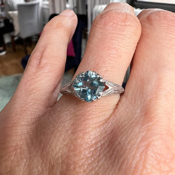 Edwardian Aquamarine Engagement Diamond Ring - Image 2