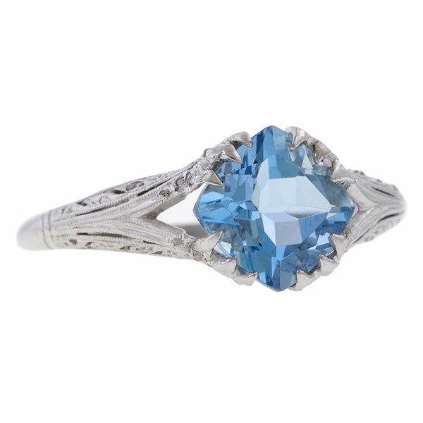 Edwardian Aquamarine Engagement Diamond Ring - Image 3