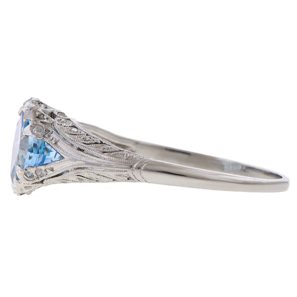 Edwardian Aquamarine Engagement Diamond Ring - Image 4