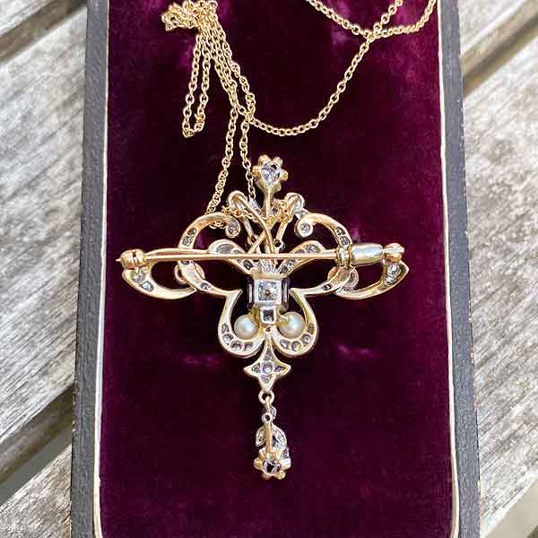 Antique Edwardian Diamond & Pearl Pin Pendant - Image 4