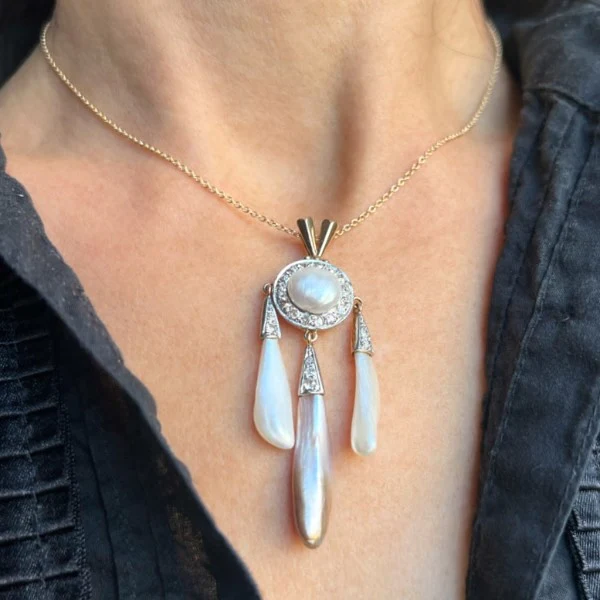 Edwardian Pearl & Diamond Pendant