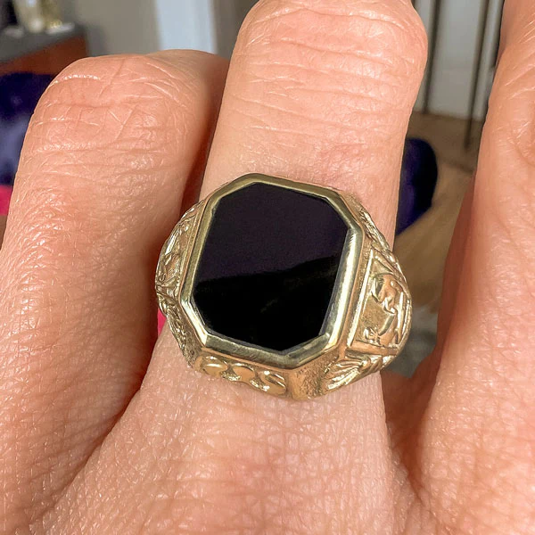 Art Deco Egyptian Revival Onyx Ring