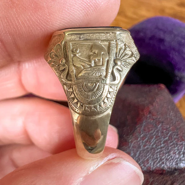 Art Deco Egyptian Revival Onyx Ring - Image 2