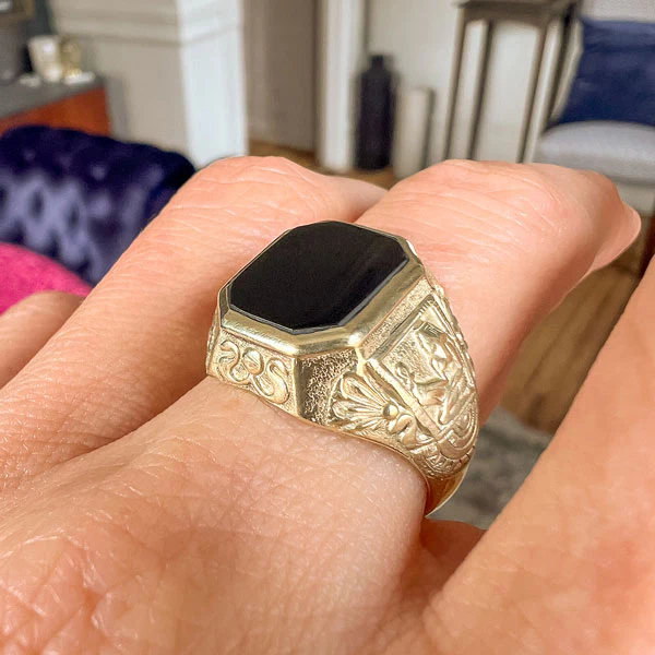 Art Deco Egyptian Revival Onyx Ring - Image 3