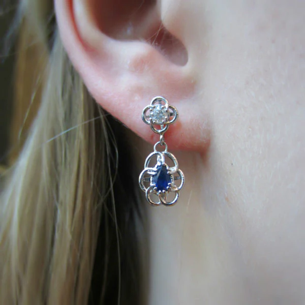 Entwined Diamond & Sapphire Drop Earrings- Heirloom by Doyle & Doyle - Image 2