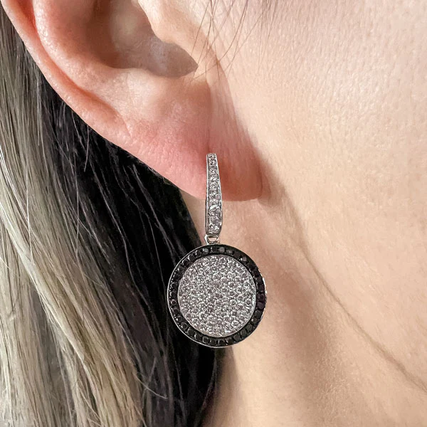 Estate Diamond & Black Diamond Drop Earrings