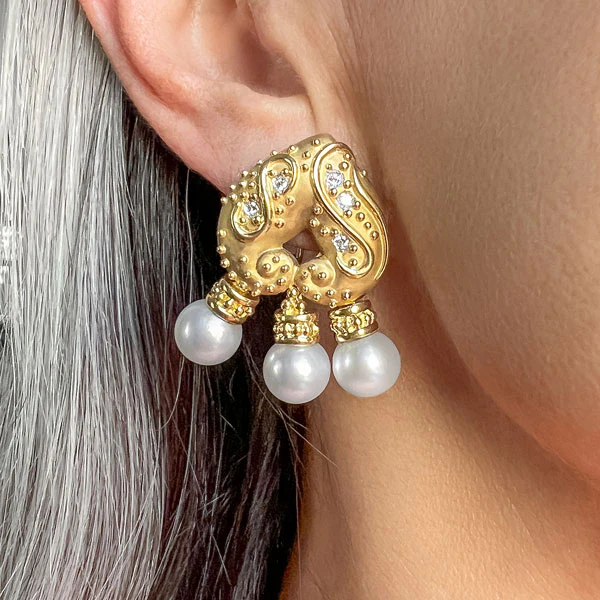 Estate Diamond & Pearl Earrings