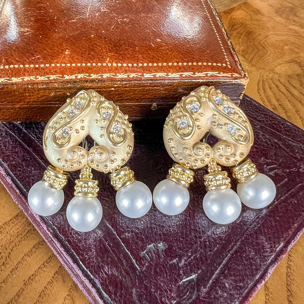 Estate Diamond & Pearl Earrings - Image 2