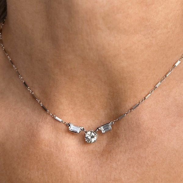Estate Diamond Round & Trapezoid Necklace
