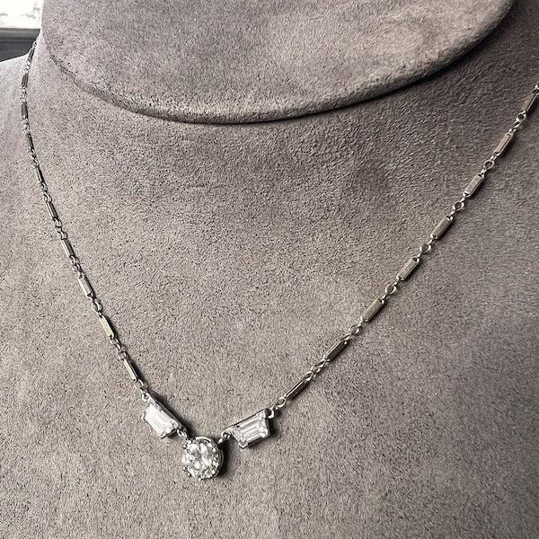 Estate Diamond Round & Trapezoid Necklace - Image 2