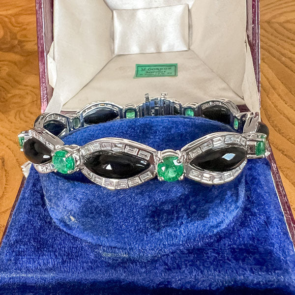 Estate Emerald, Onyx & Diamond Bracelet