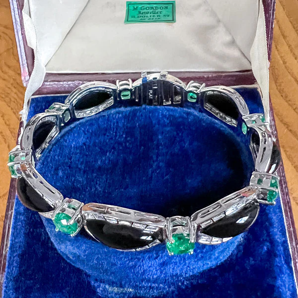 Estate Emerald, Onyx & Diamond Bracelet - Image 3