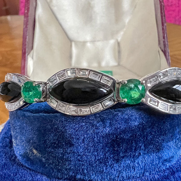 Estate Emerald, Onyx & Diamond Bracelet - Image 4