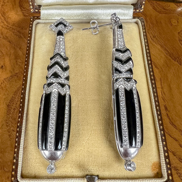 Estate Onyx & Diamond Earrings - Image 2