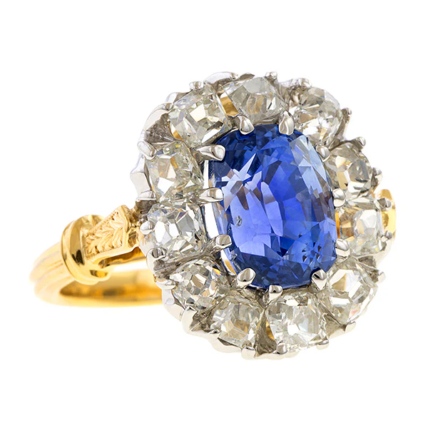 Antique Sapphire (No Heat) & Diamond Ring, Cushion 4.10ct. - Image 3