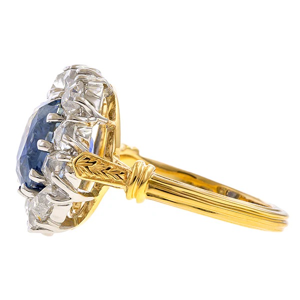 Antique Sapphire (No Heat) & Diamond Ring, Cushion 4.10ct. - Image 4