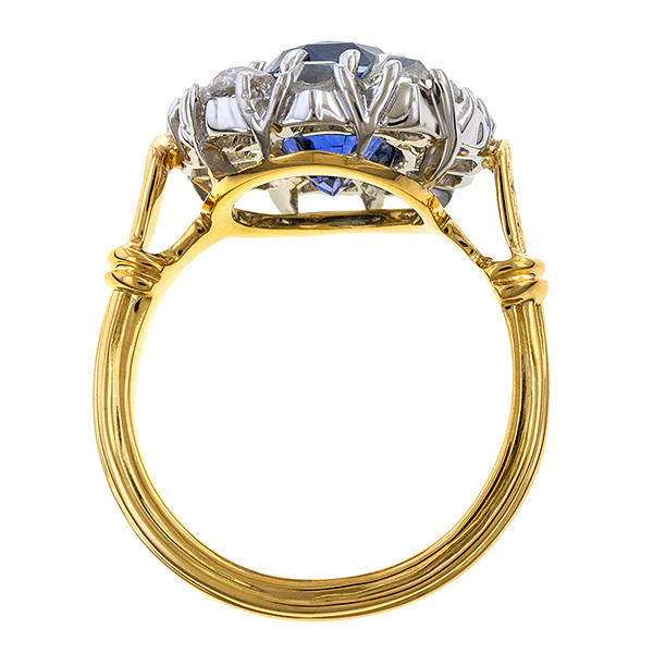 Antique Sapphire (No Heat) & Diamond Ring, Cushion 4.10ct. - Image 5