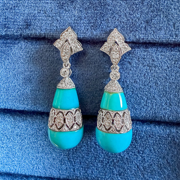 Estate Turquoise & Diamond Drop Earrings