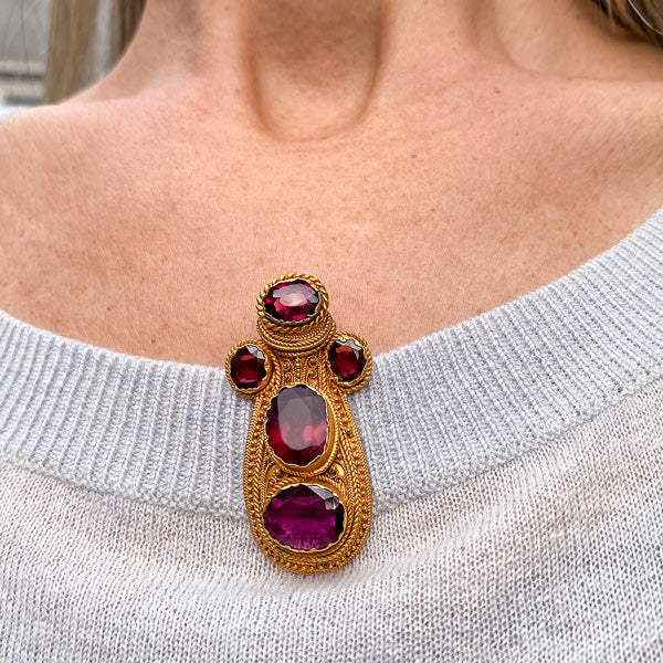 Antique Etruscan Revival Garnet Clip - Image 3