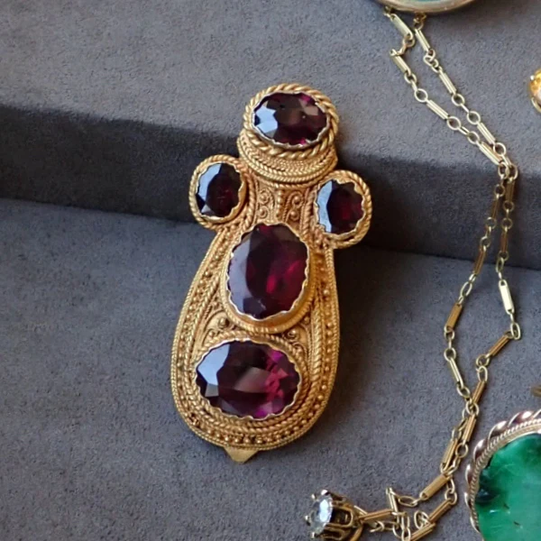 Antique Etruscan Revival Garnet Clip - Image 4