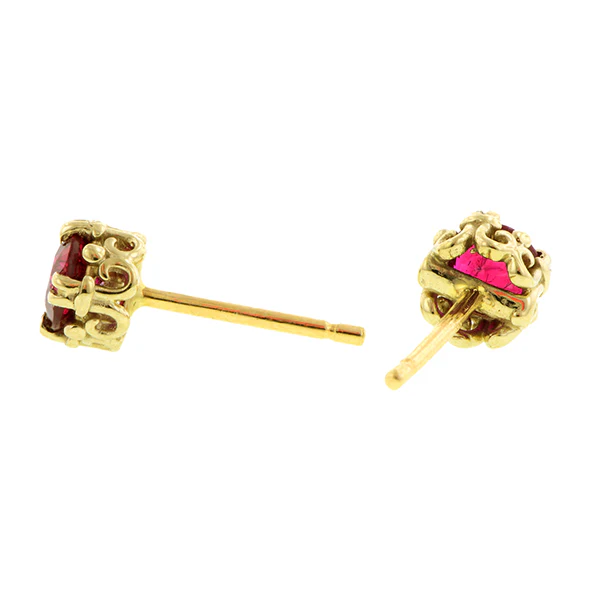 Fancy Basket Gemstone Stud Earrings 18k- Heirloom by Doyle & Doyle - Image 4