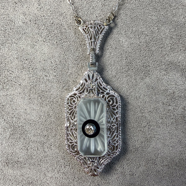 Filigree Diamond Onyx & Rock Crystal Pendant