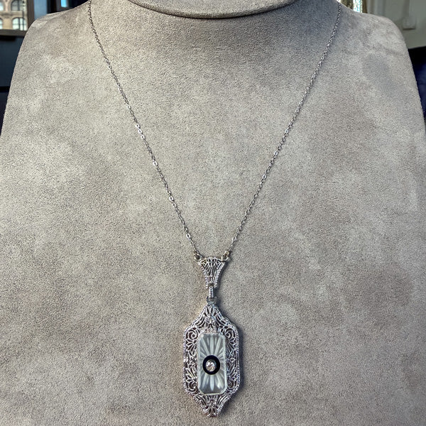 Filigree Diamond Onyx & Rock Crystal Pendant - Image 2