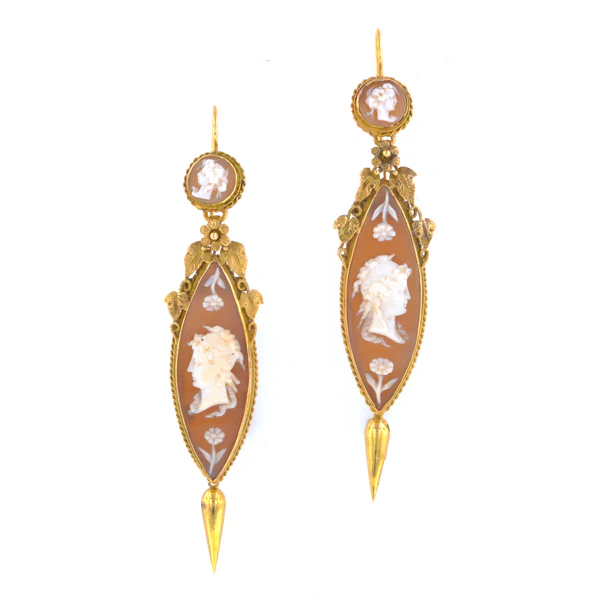 Georgian Shell Cameo Drop Earrings