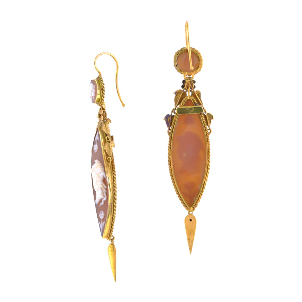 Georgian Shell Cameo Drop Earrings - Image 3