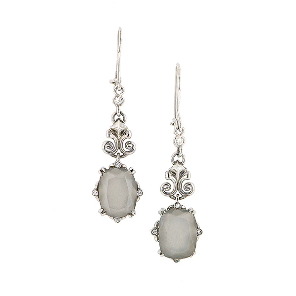 Cushion Moonstone & Diamond Drop Earrings- Heirloom by Doyle & Doyle