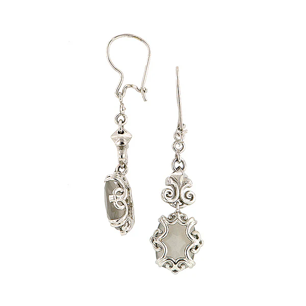 Cushion Moonstone & Diamond Drop Earrings- Heirloom by Doyle & Doyle - Image 2