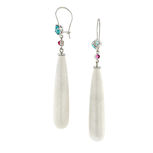 Marble, Zircon & Ruby Drop Earrings- Heirloom by Doyle & Doyle - Image 2