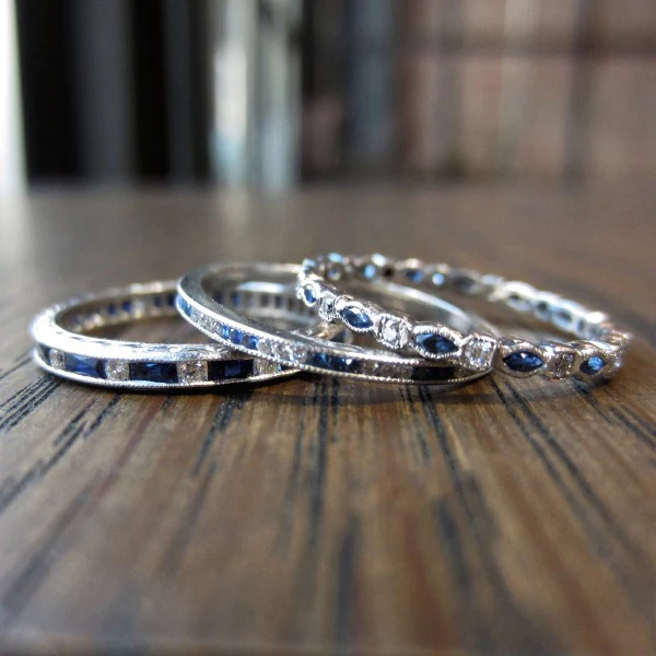 Marquise Sapphire & Diamond Wedding Band, Platinum - Image 4