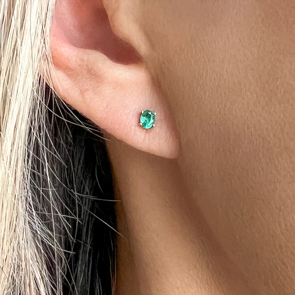 Oval Gemstone Stud Earrings - Image 4