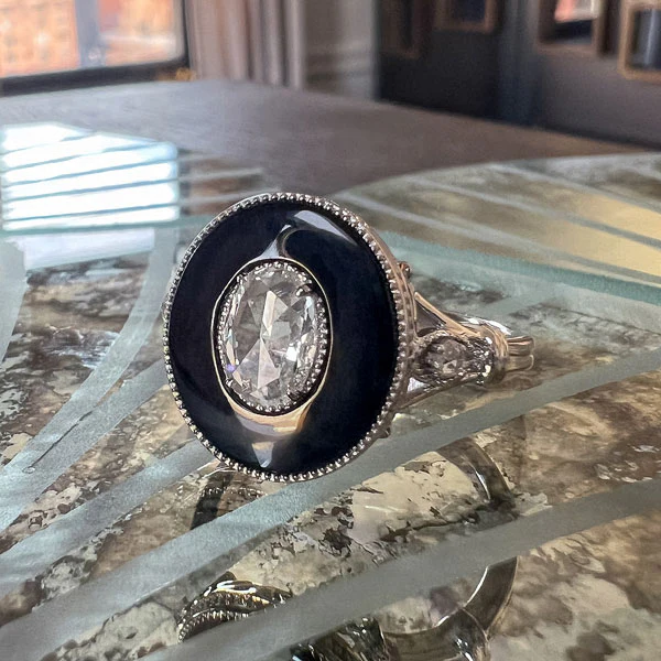 Oval Rose Cut Diamond & Onyx Ring
